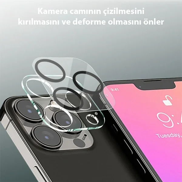ALLY İPhone 13 Pro-13 Pro Max 3D Full Tempered Glass Cam Kamera Koruyucu-1852