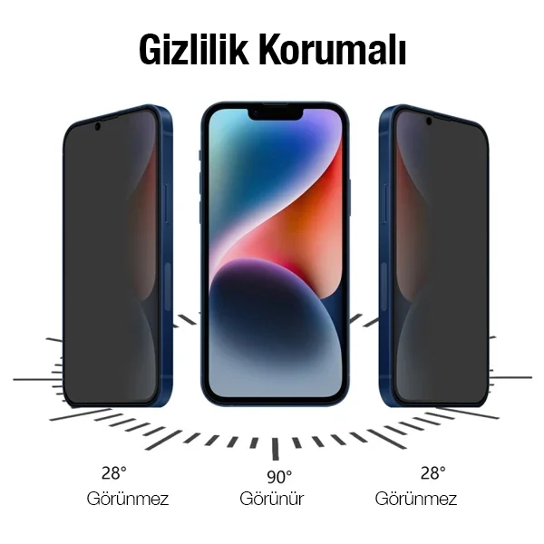ALLY İPhone 14 6.1 3D Full Privacy Gizlilik Cam Ekran Koruyucu Anti-Spy-1852