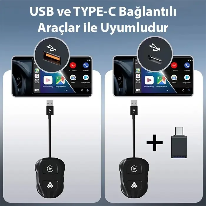 Ally iPhone-Android Kablosuz Carplay 5ghz Adaptör Çevirici -Youtu