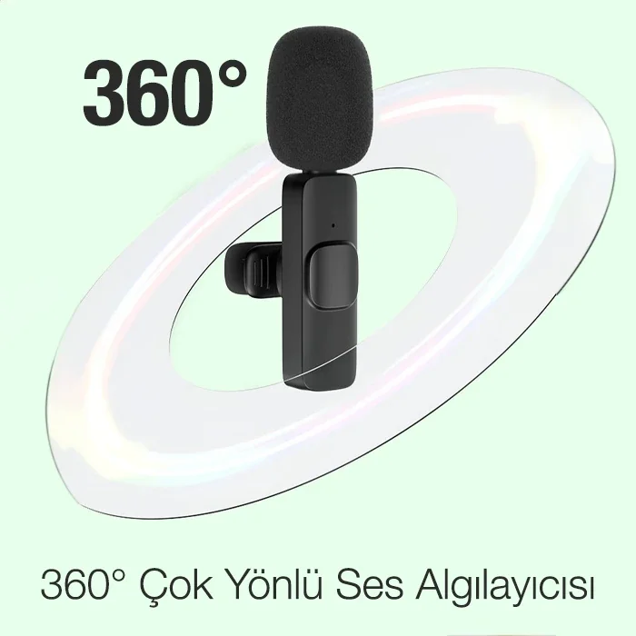 Ally K8 Lightning iPhone Tak Konuş Wireless Kablosuz Mini Yaka Mikrofonu Canlı Yayın Mikrofonu-1852