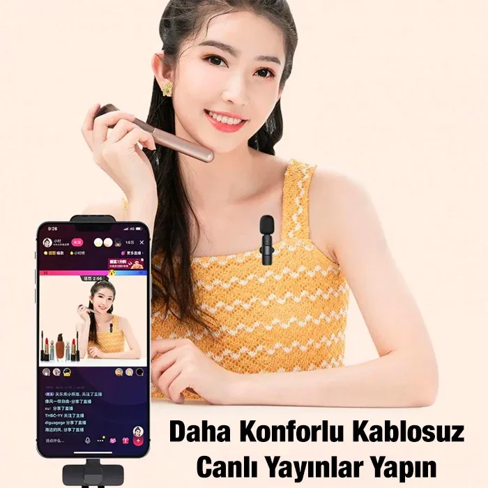 Ally K8 Lightning iPhone Tak Konuş Wireless Kablosuz Mini Yaka Mikrofonu Canlı Yayın Mikrofonu-1852