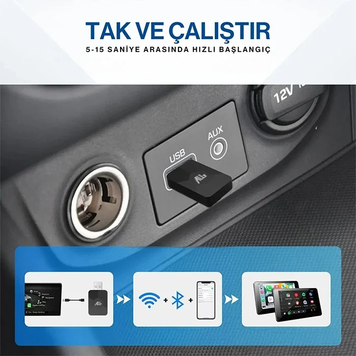 ALLY Kablosuz Car Play Adaptörü Apple Ve Android Cihazlar Için Wireless Carplay Çevirici-1852 ALLY Kablosuz Car Play Adaptörü Apple Ve Android Cihazlar Için Wireless Carplay Çevirici-1852