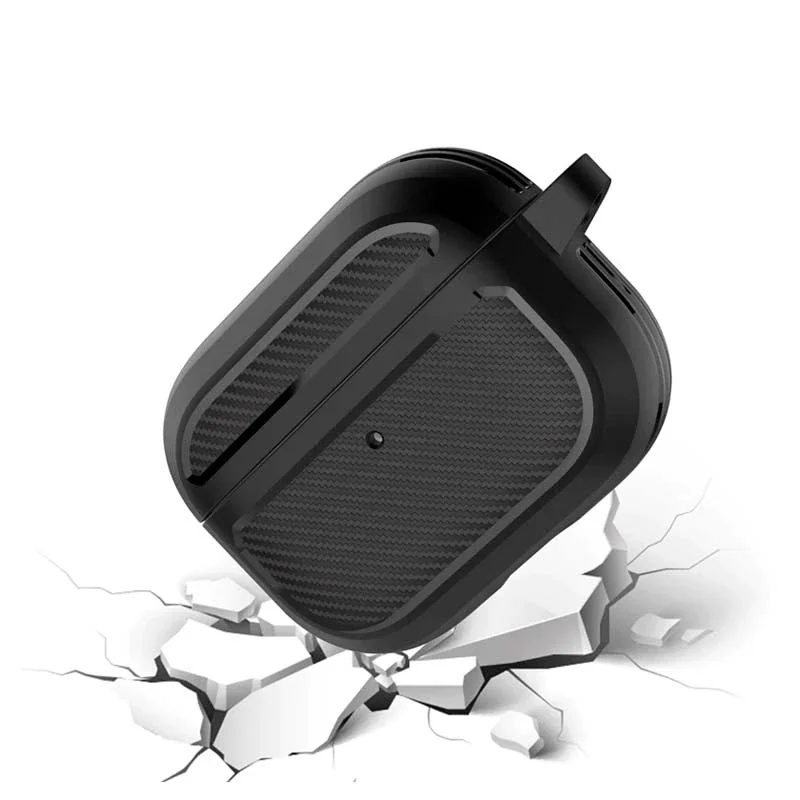 ALLY Karbon Fiber AirPods Pro Kulaklık Kancalı Silikon Koruma Kılıfı-1852