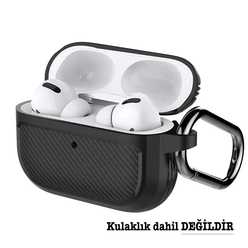 ALLY Karbon Fiber AirPods Pro Kulaklık Kancalı Silikon Koruma Kılıfı-1852
