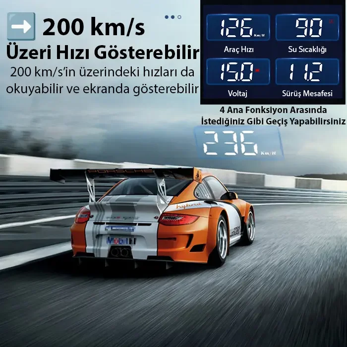 ALLY M3 HUD OBD2 Head-Up Display Dijital Hız Göstergesi E-OBD ve GPS Destekli OBD Arayüzlü - Alarmlı Ön Cam Ekran Projektör-1852
