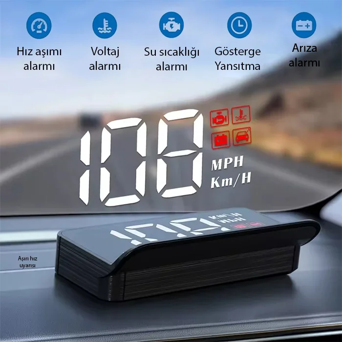 ALLY M3 HUD OBD2 Head-Up Display Dijital Hız Göstergesi E-OBD ve GPS Destekli OBD Arayüzlü - Alarmlı Ön Cam Ekran Projektör-1852