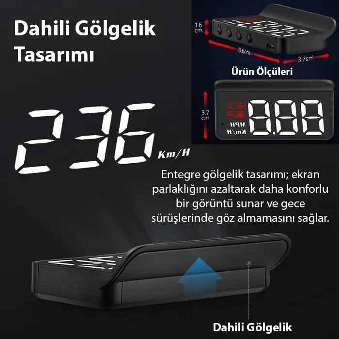 ALLY M3 HUD OBD2 Head-Up Display Dijital Hız Göstergesi E-OBD ve GPS Destekli OBD Arayüzlü - Alarmlı Ön Cam Ekran Projektör-1852