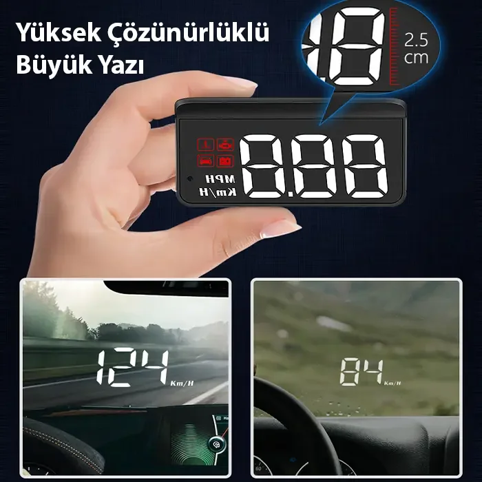 ALLY M3 HUD OBD2 Head-Up Display Dijital Hız Göstergesi E-OBD ve GPS Destekli OBD Arayüzlü - Alarmlı Ön Cam Ekran Projektör-1852