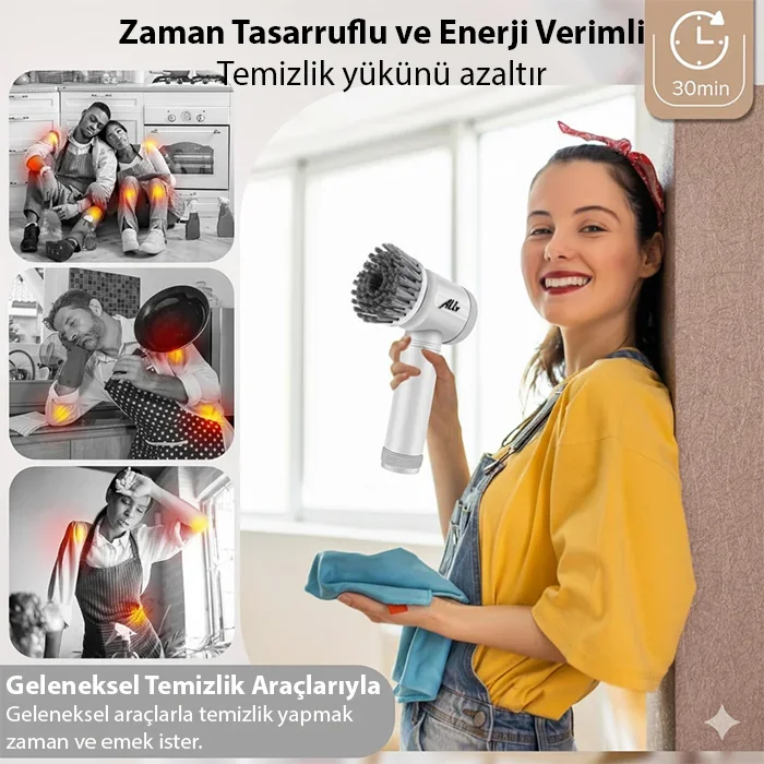 ALLY Magic Brush 5in1 Fırça Başlıklı Şarjlı Temizleme Fırçası Banyo/Fayans/Zemin Temizleyici-1852