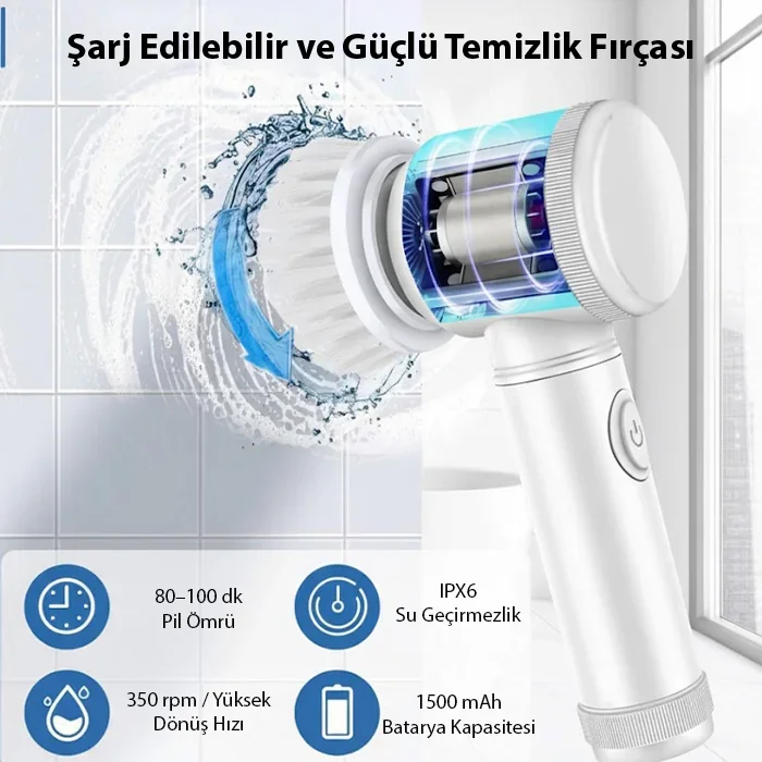 ALLY Magic Brush 5in1 Fırça Başlıklı Şarjlı Temizleme Fırçası Banyo/Fayans/Zemin Temizleyici-1852