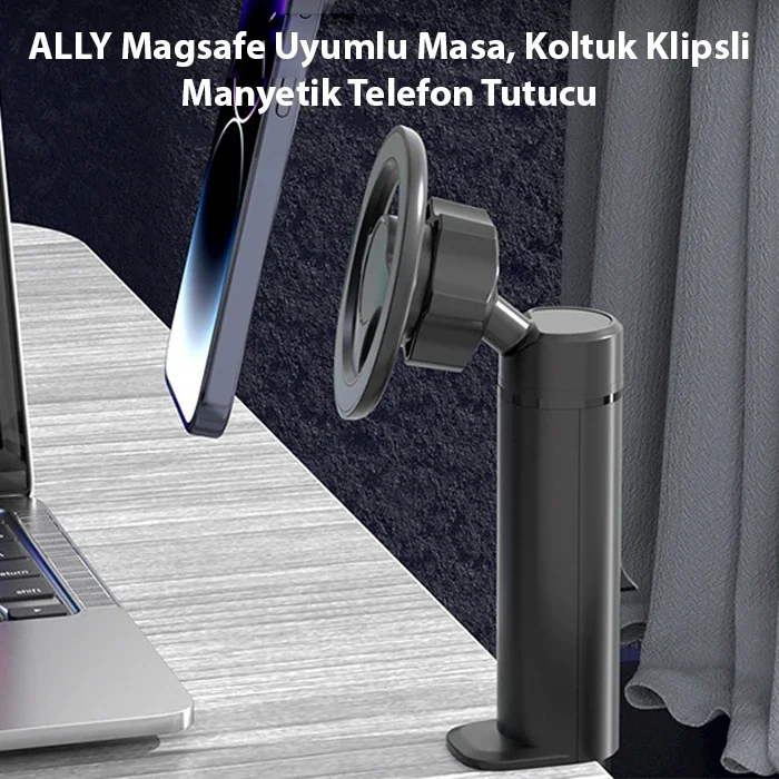 ALLY Magsafe Uyumlu Masa Koltuk Klipsli Manyetik Telefon Tutucu-1852