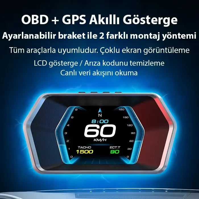 Ally P17 OBD2 & GPS Çift Sistemli Araç Bilgisayarı - Dijital Hız Göstergesi ve Alarm Sistemi