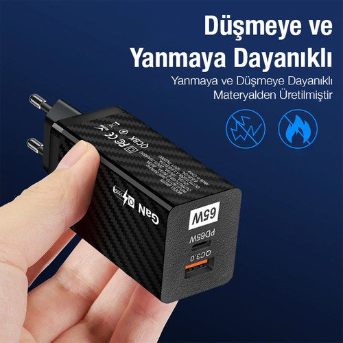Ally  Pd 65W Gan Usb + Type-C Hizli Şarj Başliği Şarj Aleti All-35