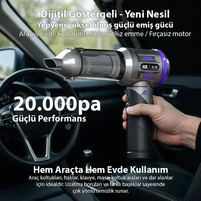 ALLY Powerjet Pro 20000pa Güçlü Portatif 3 Kademeli Tasinabilir Vakumlu Kablosuz Üflemeli Mini Araç Süpürgesi-1852 ALLY Powerjet Pro 20000pa Güçlü Portatif 3 Kademeli Tasinabilir Vakumlu Kablosuz Üflemeli Mini Araç Süpürgesi-1852