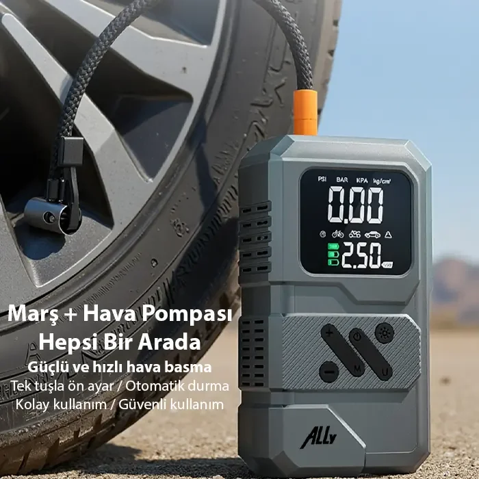 Ally ST-9654 Taşınabilir Lastik Şişirici ve Marş Akü Takviye Seti – 150 PSI Hava Pompası ve Acil Durum Kiti Fiyatı, Yorumları ve Özellikleri