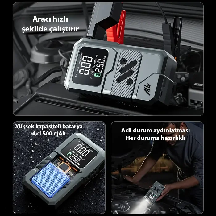Ally ST-9654 Taşınabilir Lastik Şişirici ve Marş Akü Takviye Seti – 150 PSI Hava Pompası ve Acil Durum Kiti Fiyatı, Yorumları ve Özellikleri