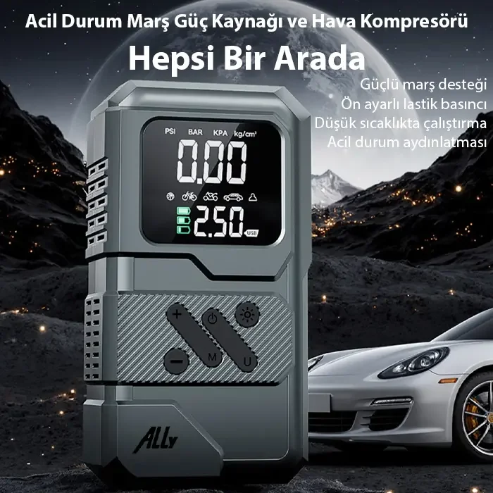 Ally ST-9654 Taşınabilir Lastik Şişirici ve Marş Akü Takviye Seti – 150 PSI Hava Pompası ve Acil Durum Kiti Fiyatı, Yorumları ve Özellikleri