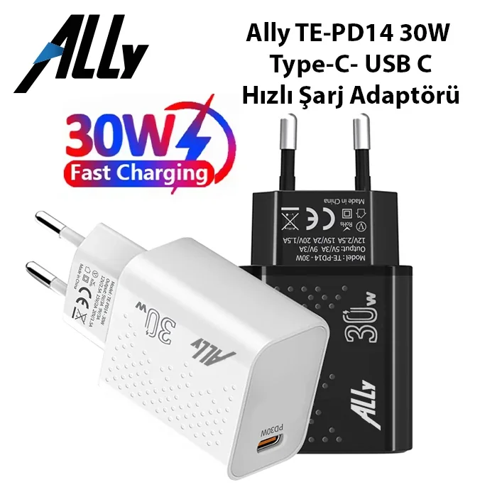 Ally TE-PD14 30W Type-C Hızlı Şarj Adaptörü - PD & QC3.0 Destekli Ultra Hızlı Şarj