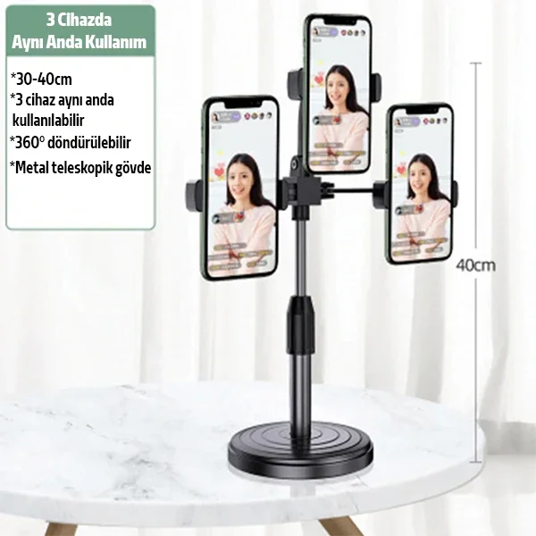 Ally Tripod Üçlü Telefon Tutucu Stand Youtuber Canlı Yayın Selfie Tiktok Makeup-1852 Ally Tripod Üçlü Telefon Tutucu Stand Youtuber Canlı Yayın Selfie Tiktok Makeup-1852
