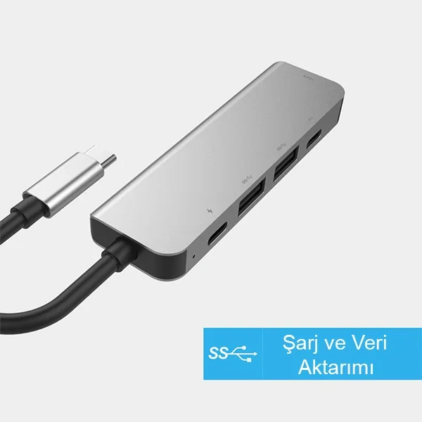 Ally Usb (Type-C to 5in1  Hdtv 2xUSB+2x PD) Hub Adaptör Çoklayıcı-1852