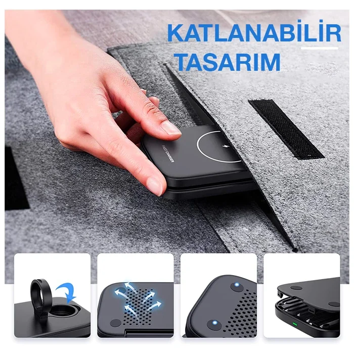 ALLY W66 15W 3 in1 Android + iPhone Taşınabilir Mini Kablosuz Hızlı Şarj Standı-1852 ALLY W66 15W 3 in1 Android + iPhone Taşınabilir Mini Kablosuz Hızlı Şarj Standı-1852