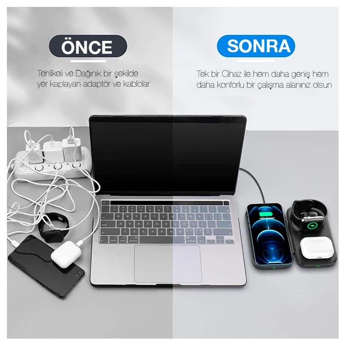 ALLY W66 15W 3 in1 Android + iPhone Taşınabilir Mini Kablosuz Hızlı Şarj Standı-1852 ALLY W66 15W 3 in1 Android + iPhone Taşınabilir Mini Kablosuz Hızlı Şarj Standı-1852