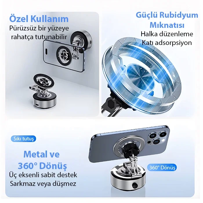 ALLY X91 Manyetik Vakumlu Araç Telefon Tutucu Ayna-Cam-Araba Magsafe Araç Tutucu-1852 ALLY X91 Manyetik Vakumlu Araç Telefon Tutucu Ayna-Cam-Araba Magsafe Araç Tutucu-1852