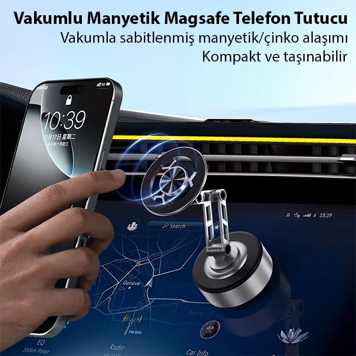 ALLY X91 Manyetik Vakumlu Araç Telefon Tutucu Ayna-Cam-Araba Magsafe Araç Tutucu-1852 ALLY X91 Manyetik Vakumlu Araç Telefon Tutucu Ayna-Cam-Araba Magsafe Araç Tutucu-1852