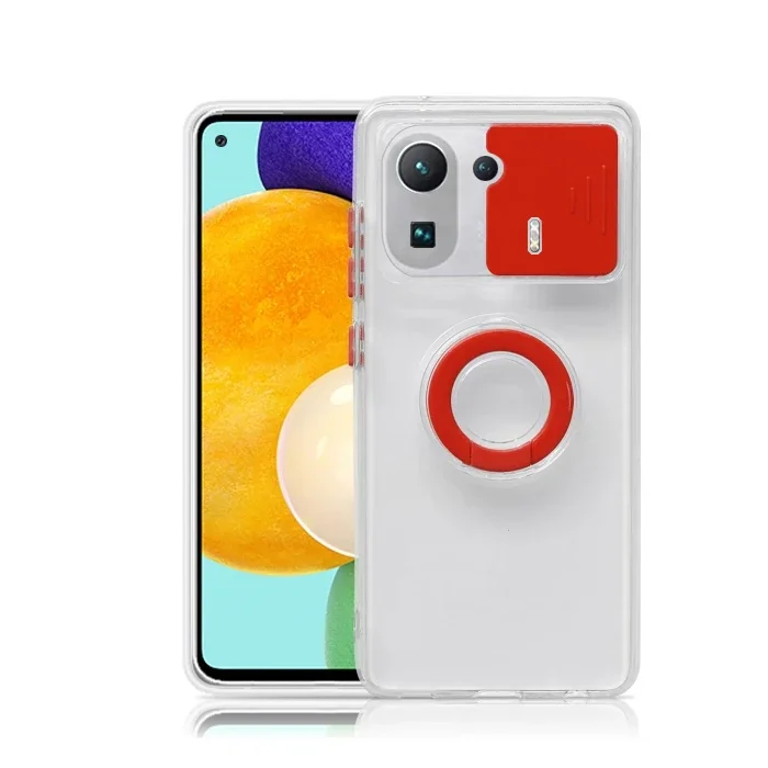 Ally Xiaomi Mi 11 Pro Kılıf Sürgülü Kamera Lens Korumalı Yüzük Standlı Silikon Kılıf-1852