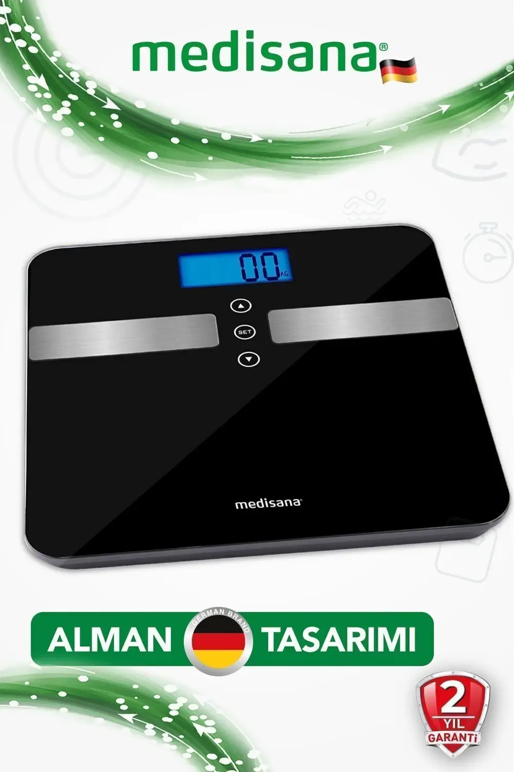 Alman Tasarım Geniş Işıklı Lcd Ekranlı Yağ Ölçer Fonksiyonlu Vücu