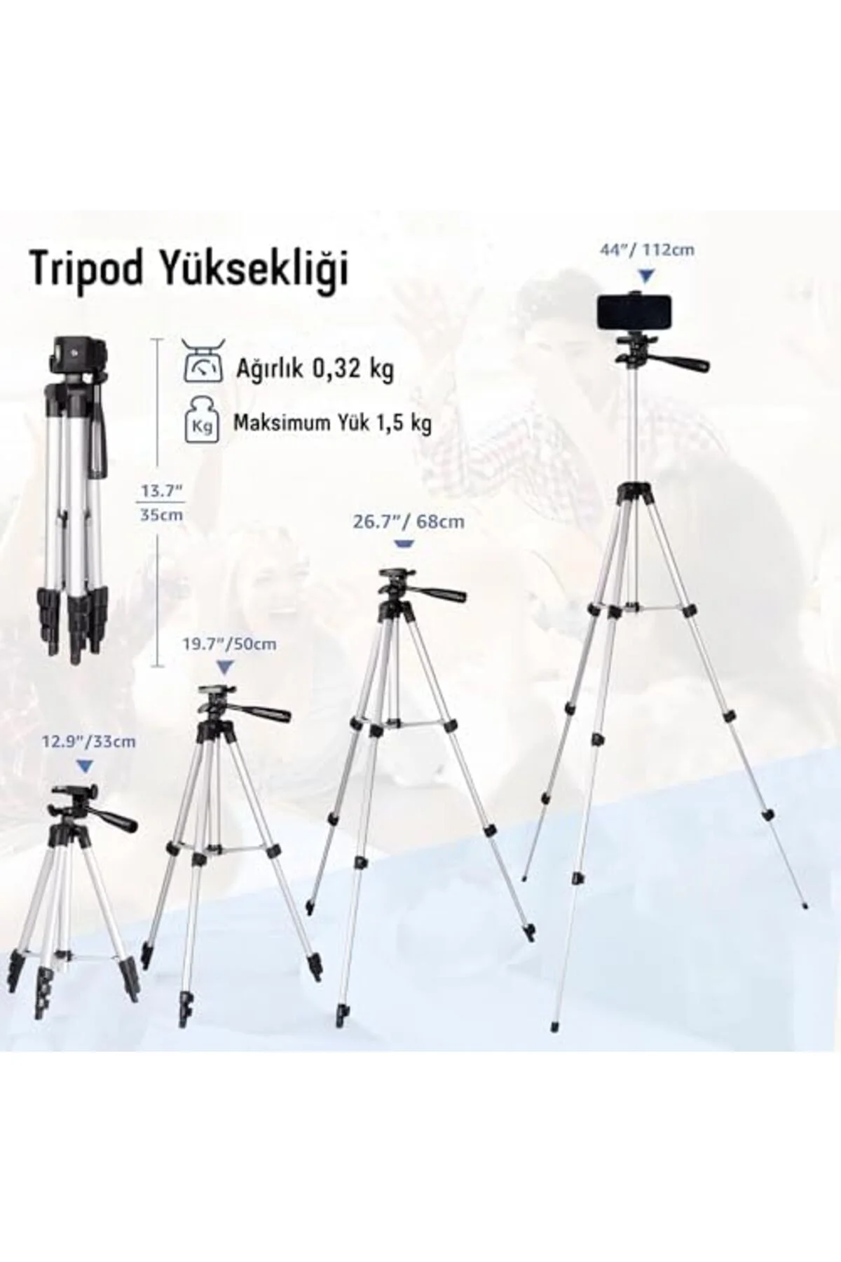 alnshop Telefon Tripodu – 33-110cm Katlanabilir Telefon Tutucu, 3
