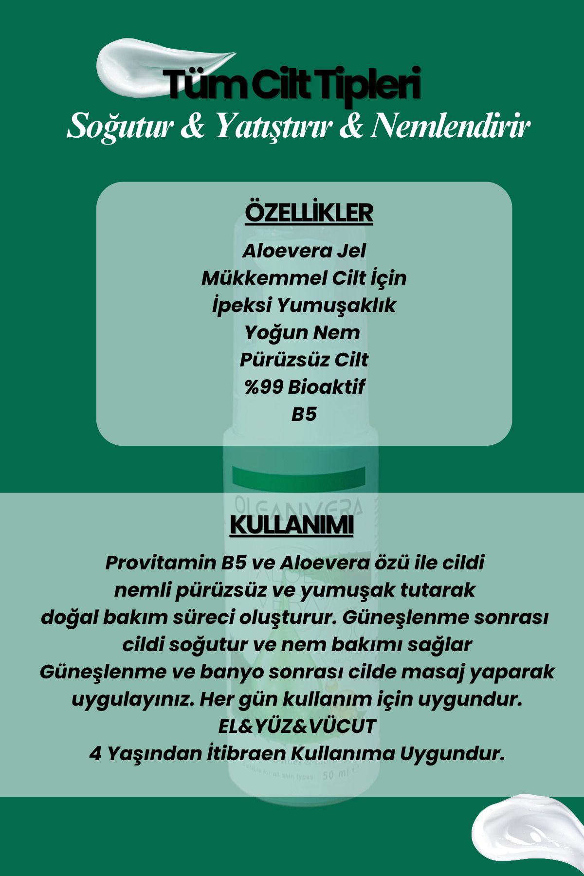 Oleanvera Aloe Vera Özlü Nemlendirici Krem El & Yüz & Vücut 50 Ml