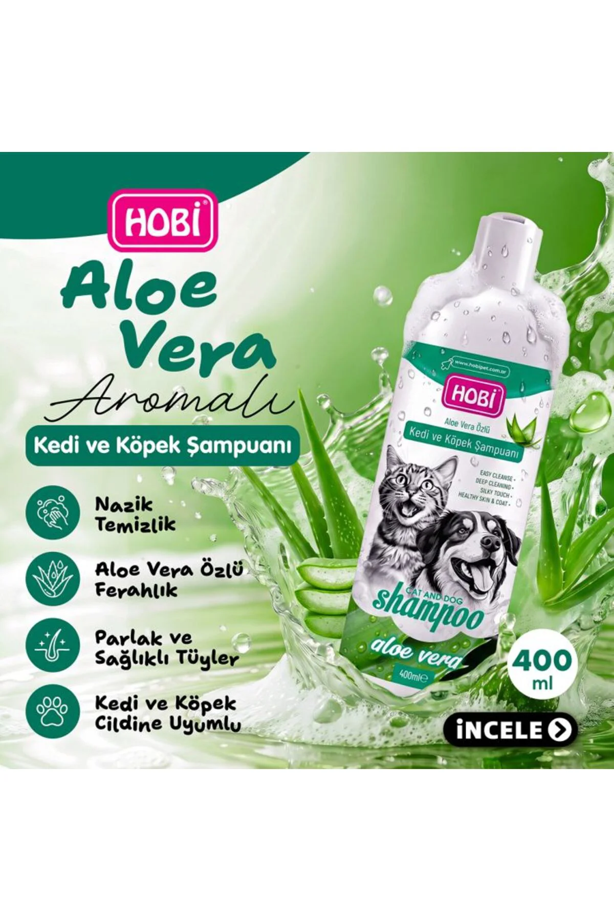 Aloe Vera Özlü Kedi ve Köpek Şampuanı 400ml | Doğal ve Nazik Temizlik Aloe Vera Özlü Kedi ve Köpek Şampuanı 400ml | Doğal ve Nazik Temizlik