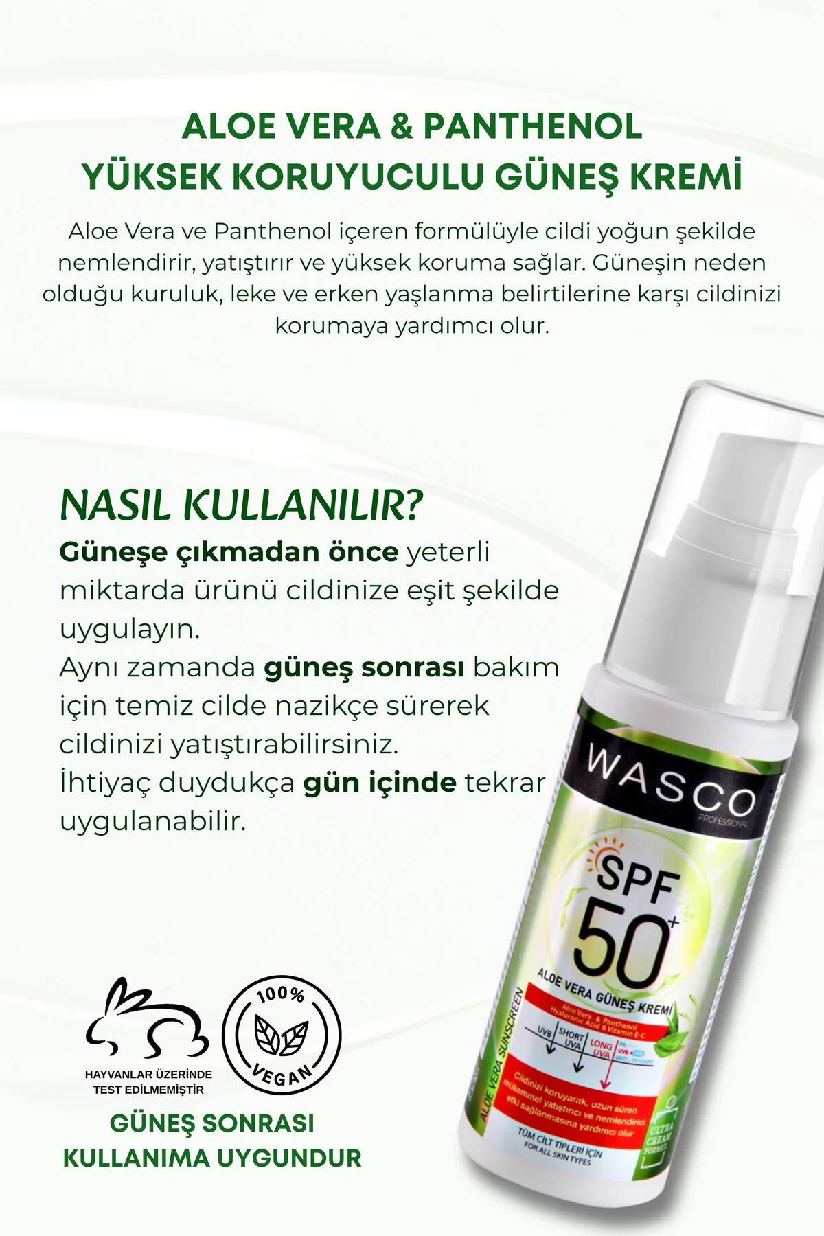 Aloe Vera Özlü Yüksek Koruyuculu 50 Spf+ Yatıştırıcı, Nemlendiric