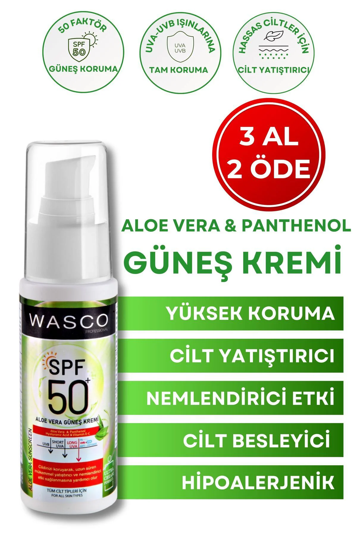 Aloe Vera Özlü Yüksek Koruyuculu 50 Spf+ Yatıştırıcı, Nemlendiric