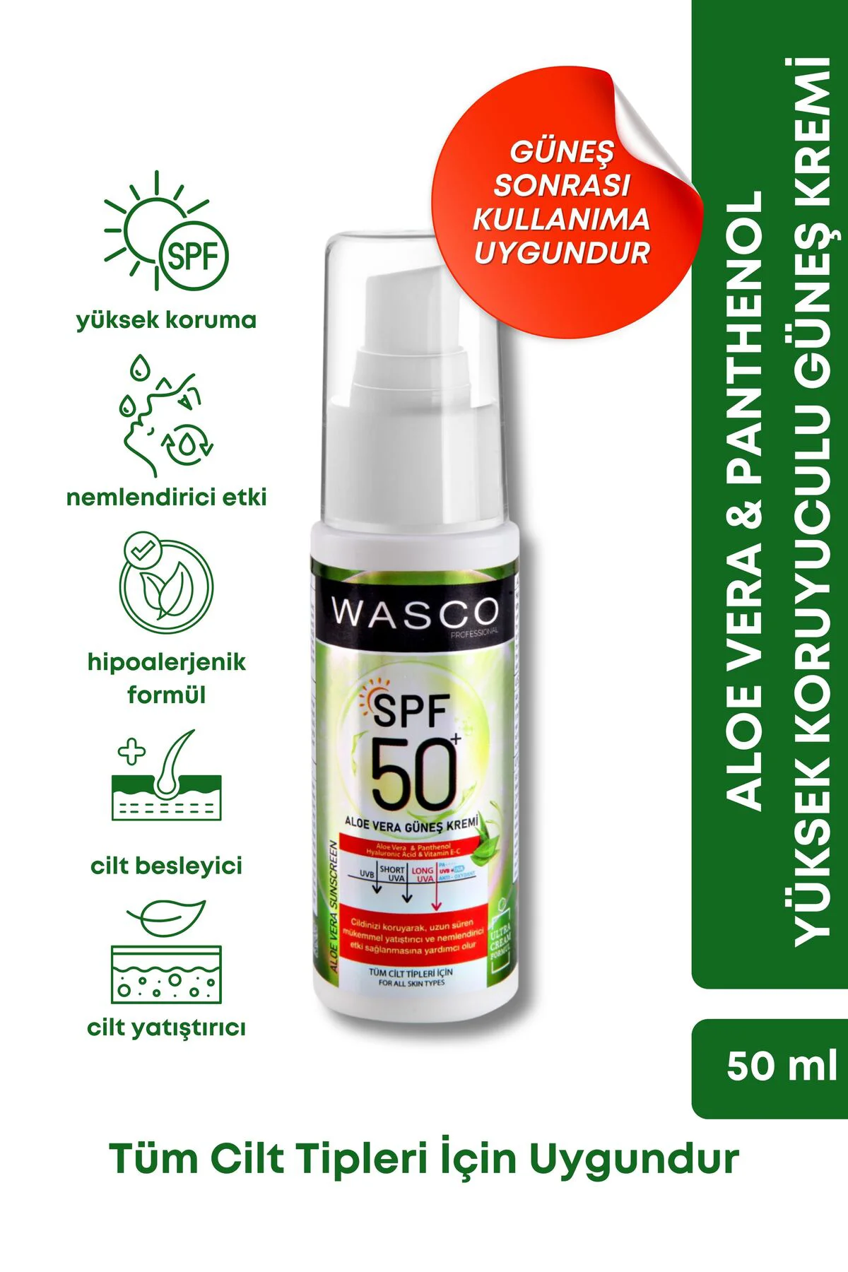 Aloe Vera Özlü Yüksek Koruyuculu 50 Spf+ Yatıştırıcı, Nemlendiric