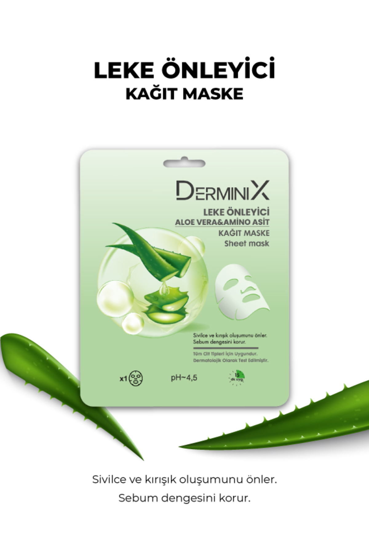 Aloe Vera ve Amino Asit Kağıt Maske 1 Adet – Leke ve Sebum Karşıt