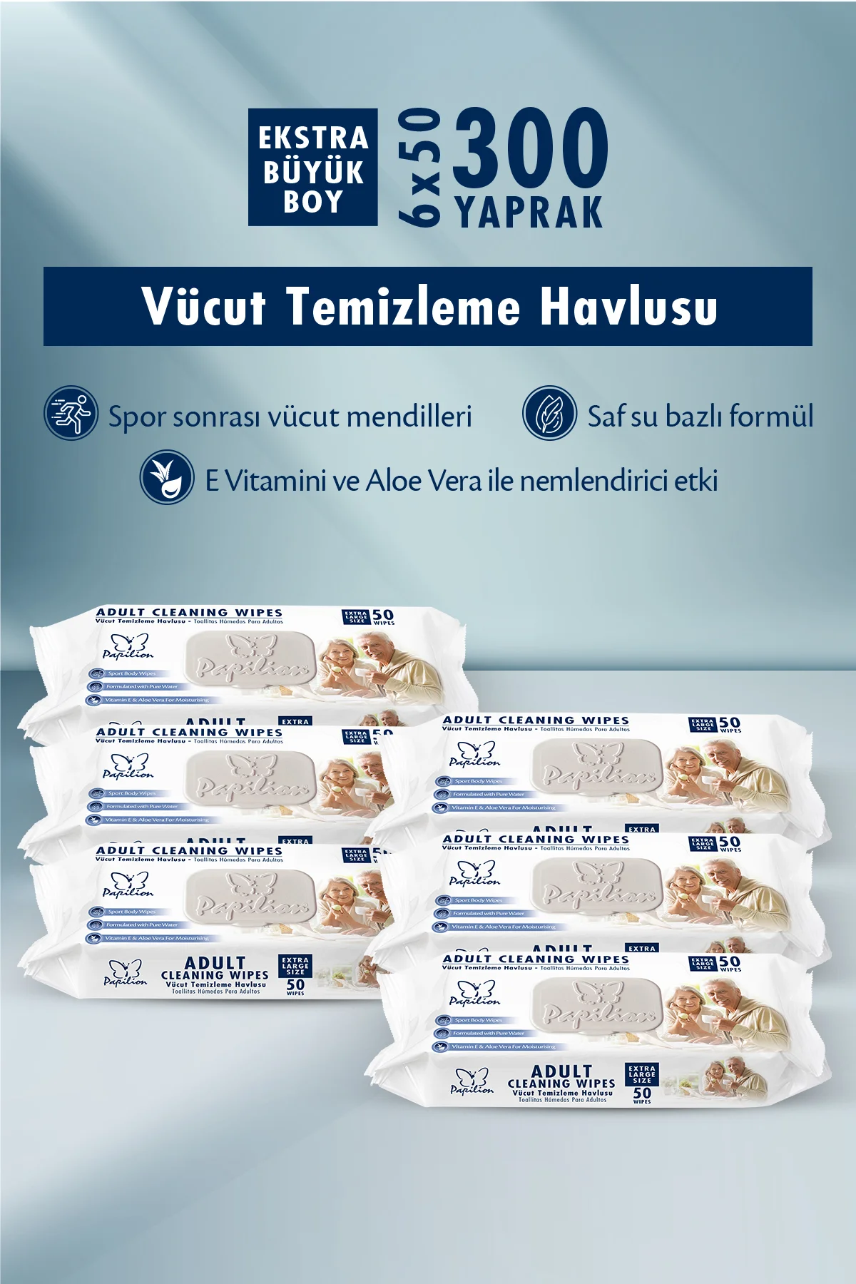 Aloe Vera ve E Vitamin Destekli Islak Yetişkin Temizleme Havlusu 6x50 – 300 Yaprak Ekonomik Paket Fiyatı, Yorumları ve Özellikleri