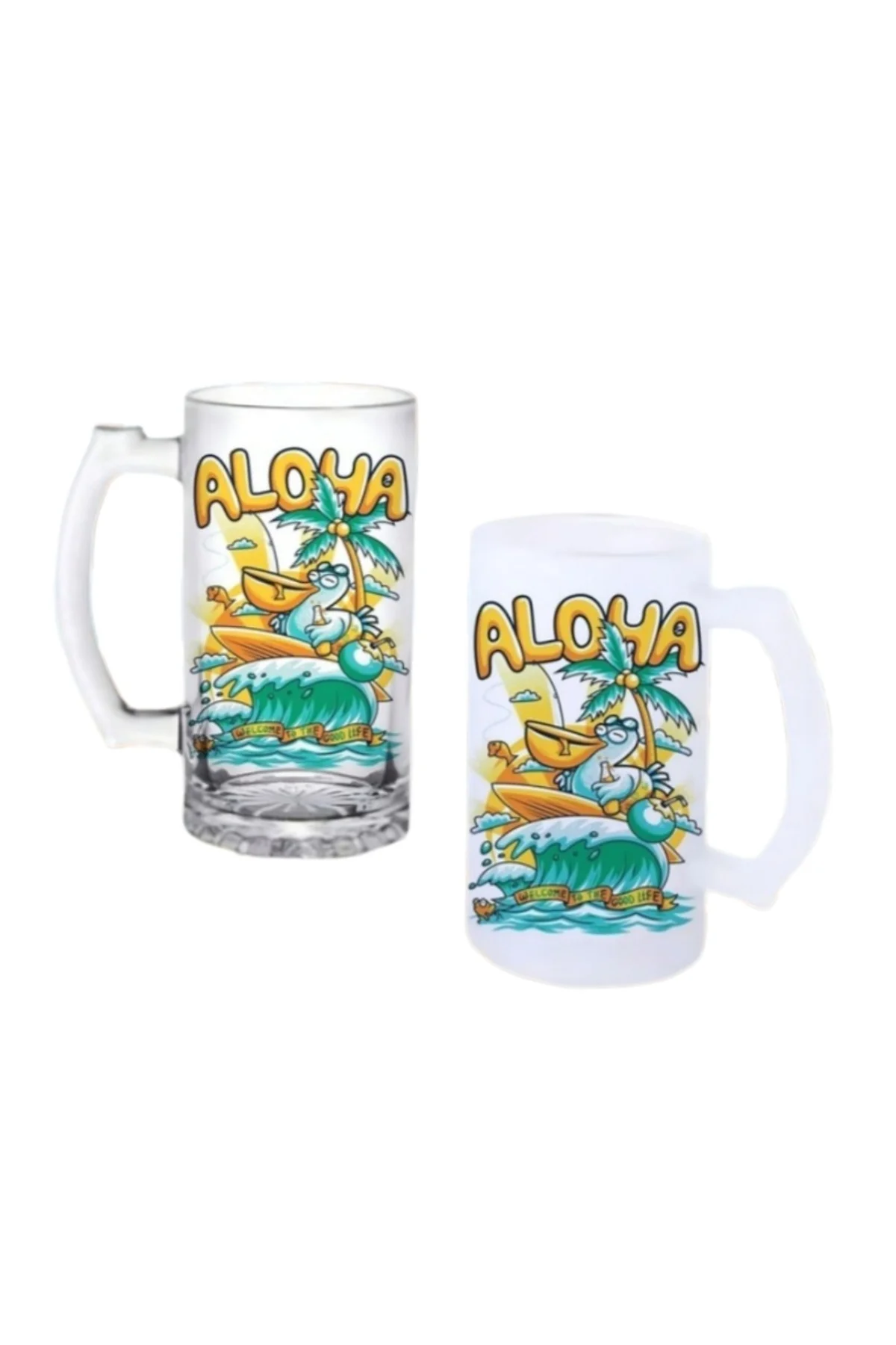 Aloha Kulplu Bira Bardağı Buzlu veya Şeffaf Seçenekli 008