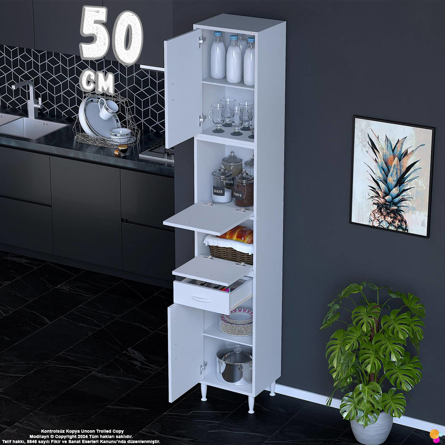 Alp 50 cm Çekmeceli Erzak Dolabı - Çok Amaçlı Banyo Kiler Mutfak Alp 50 cm Çekmeceli Erzak Dolabı - Çok Amaçlı Banyo Kiler Mutfak