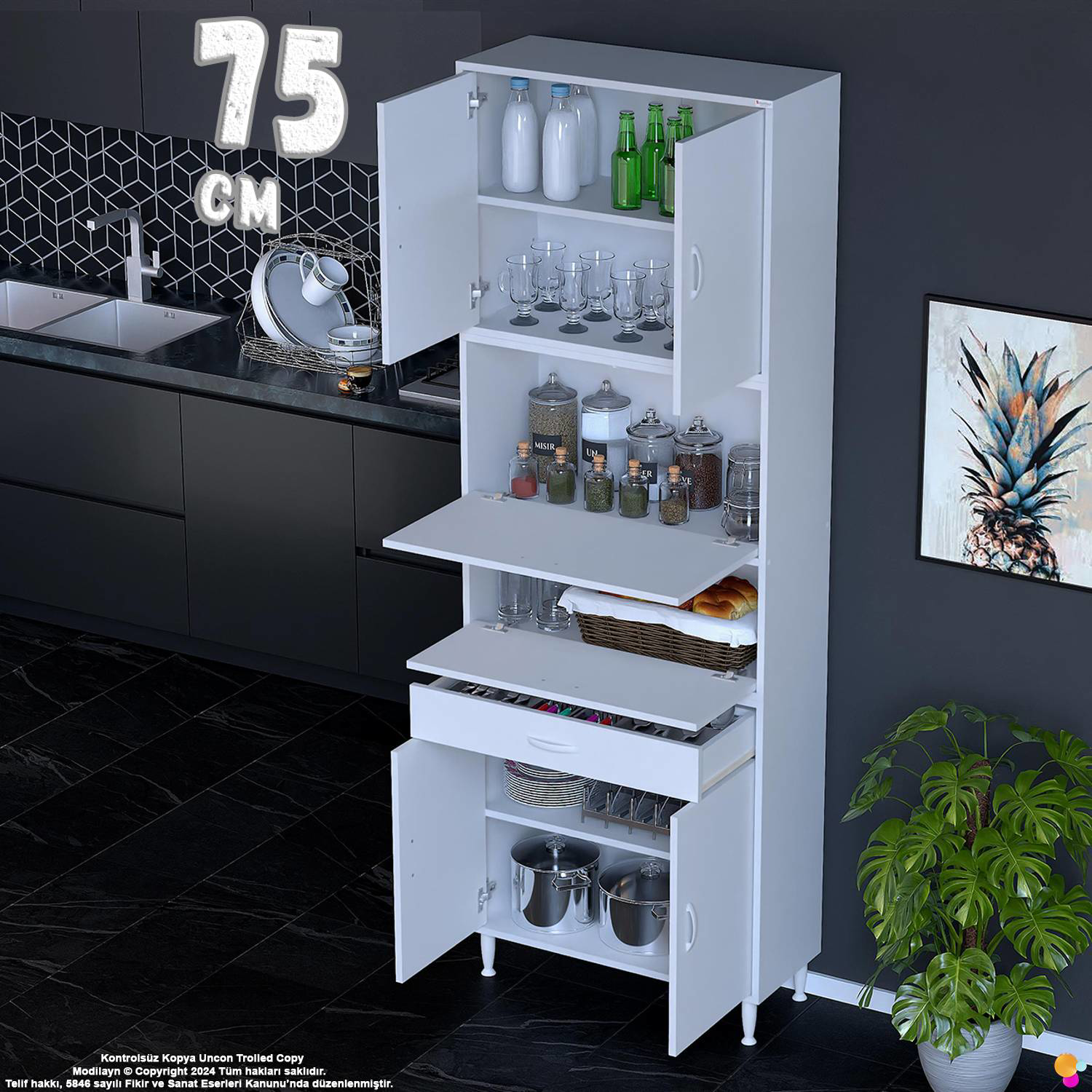 Alp 75 cm Çekmeceli Erzak Dolabı - Çok Amaçlı Banyo Kiler Mutfak Alp 75 cm Çekmeceli Erzak Dolabı - Çok Amaçlı Banyo Kiler Mutfak