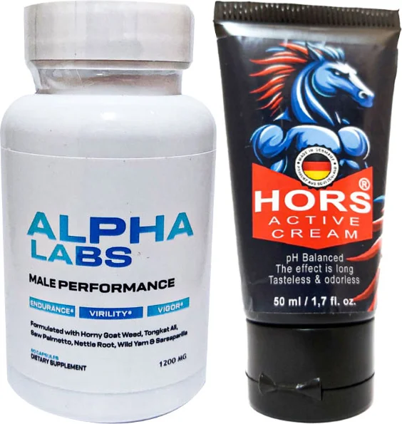 Alpha Labs Erkek Kapsülü + Hors Active Krem Seti - 60 Kapsül ve 50 ml Katılaştırıcı Krem