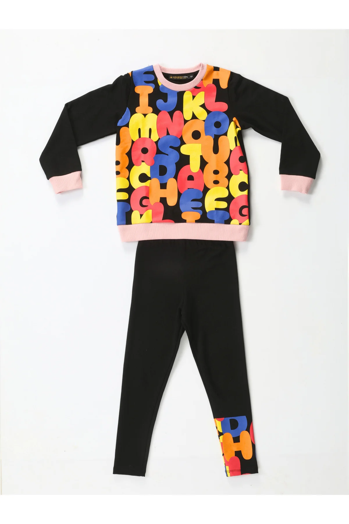 Alphabet Desenli Kız Çocuk Sweatshirt Takım