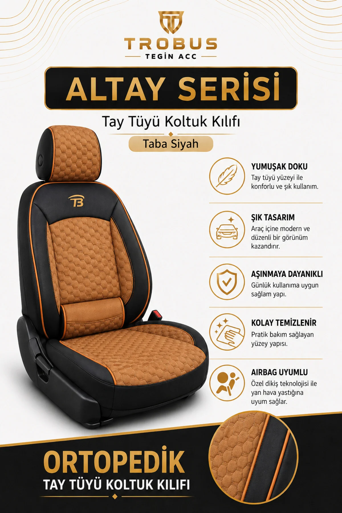 Altay Serisi Bel Destekli Dokuma Oto Koltuk Kılıfı Taba Siyah Fiyatı, Yorumları ve Özellikleri