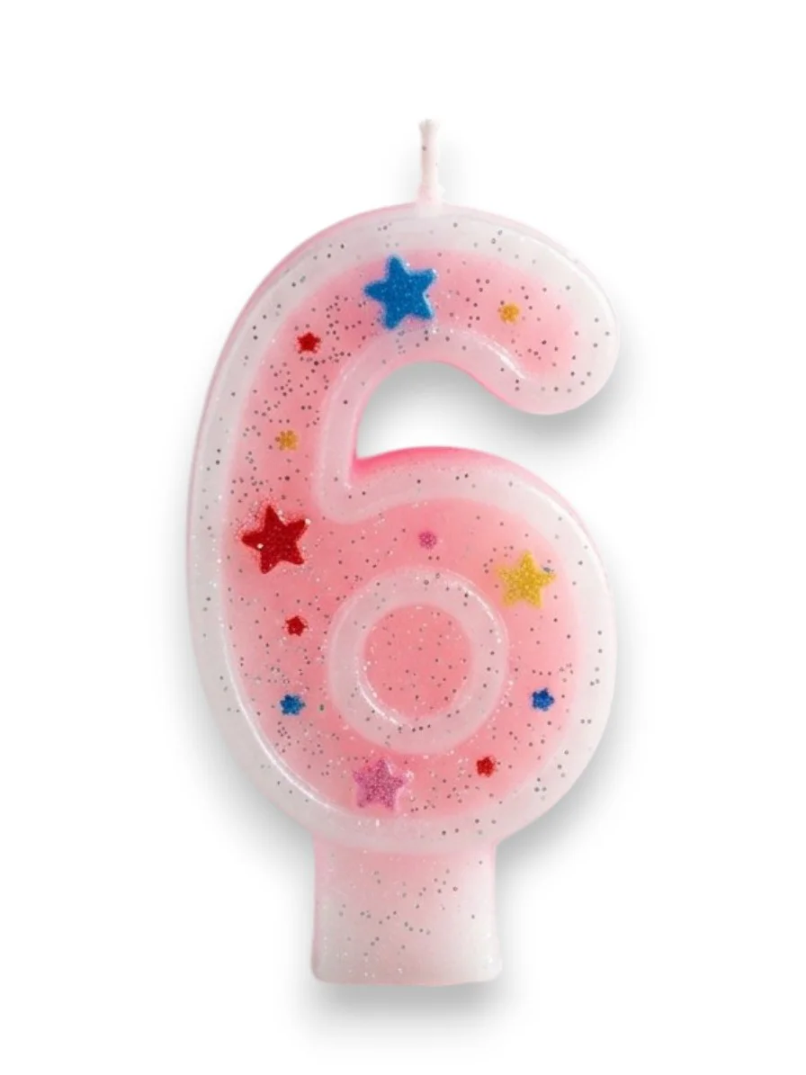Altı Rakamlı Pembe Mum Doğum Günü Pasta Mumu ( 7X3) cm - Sayılı M