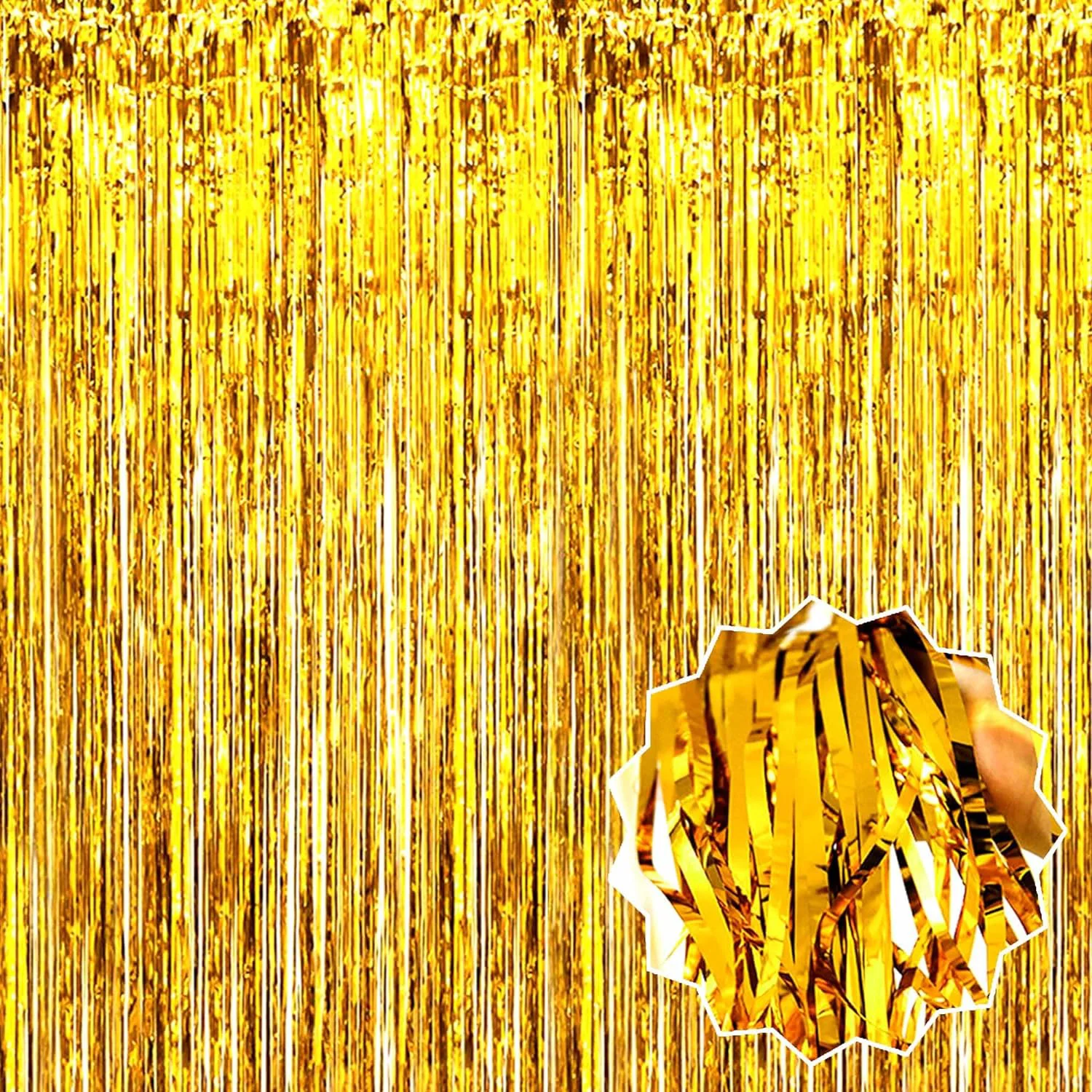 Altın Gold Metalize Saçaklı Arka Fon Perde – 1x2 Metre İthal A Kalite
