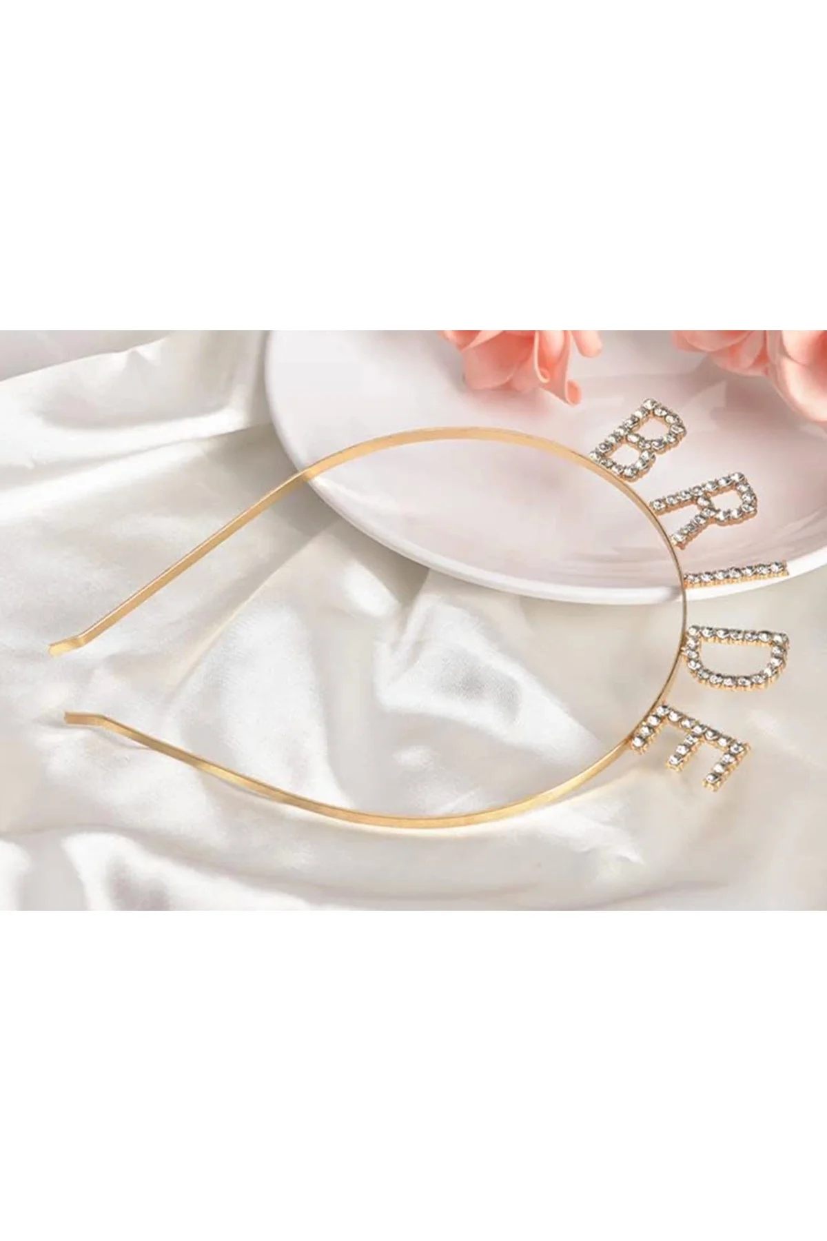 Altın Gold Renk Bekarlığa Veda Kristal Taş Bride Tacı İthal 16X10 Cm - Görsel 4