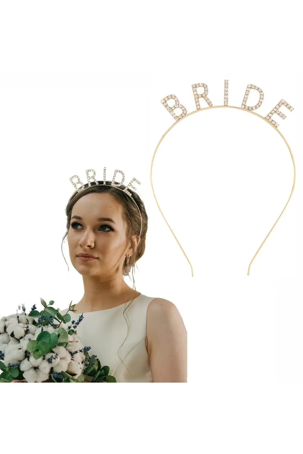 Altın Gold Renk Bekarlığa Veda Kristal Taş Bride Tacı Ithal 16x10