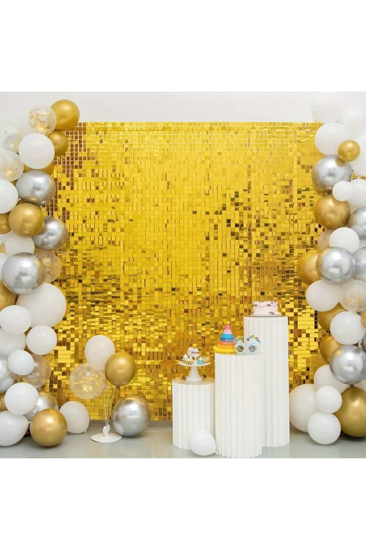 Altın Gold Renk Dikdörtgen Kesim Parlak Sim Görünümlü Fon Perde D