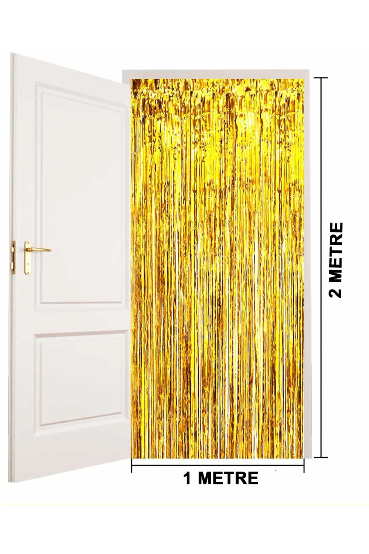Altın Gold Renk Ekstra Metalize Parlak Saçaklı Arka Fon Perde İthal A Kalite 1x2 Metre  GO506089Gos